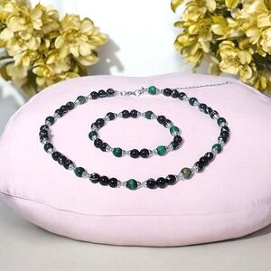 Handcrafted Tiger's Eye & Glass Bead Jewelry Set NWT